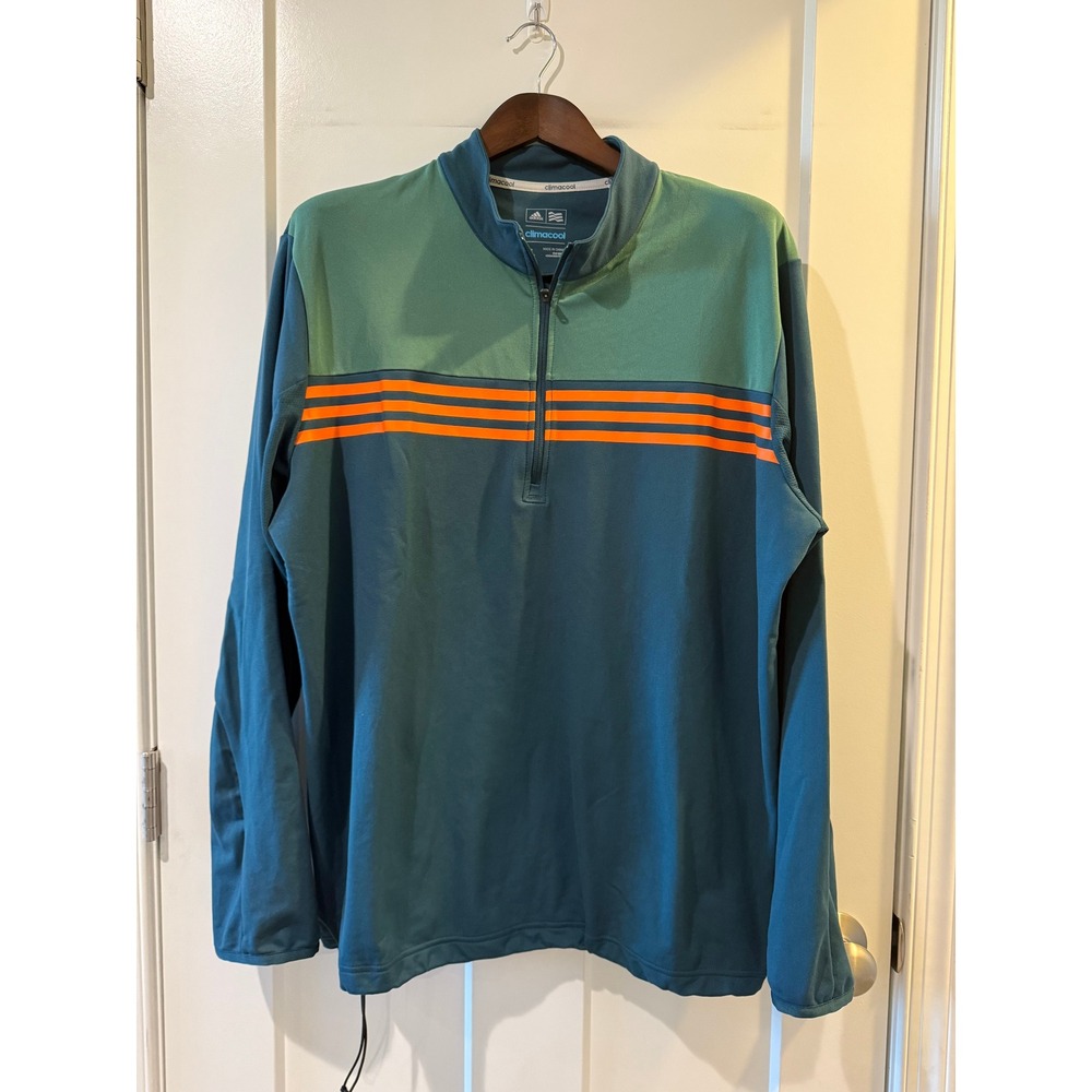 Adidas Golf Climacool Quarter Zip Pullover Mens XL Teal Green Orange Stripe